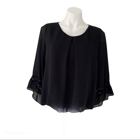 Bwear Tops - B Wear Sheer Lined Long Sleeve Black Top  S Large